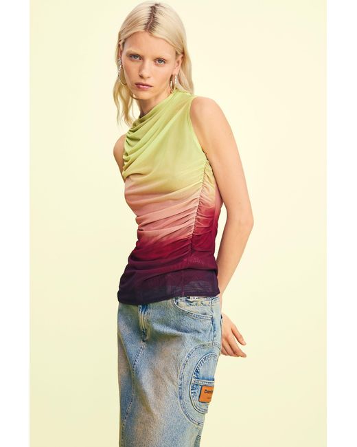 Desigual Red Draped Asymmetrical Top, Polyester