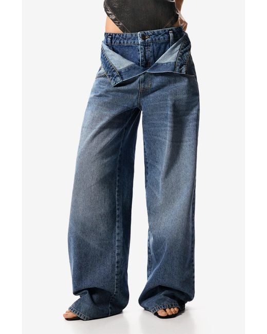 Desigual Blue Double Waistband Denim Trousers Masha Popova, Cotton