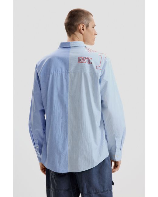 Desigual Blue Embroidered Shirt, Cotton for men