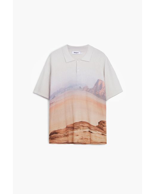 Desigual Brown Landscape T-Shirt, Cotton for men