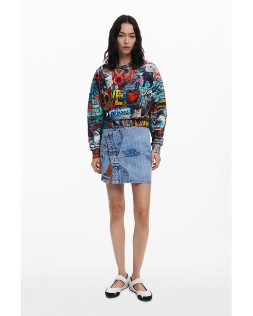 Desigual Blue Graffiti Sweatshirt, Cotton