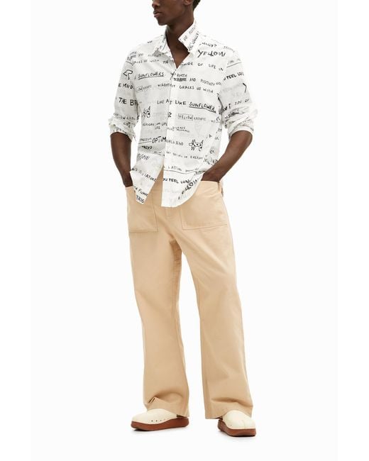 Desigual White Long-Sleeve Shirt With Lettering, Cotton for men