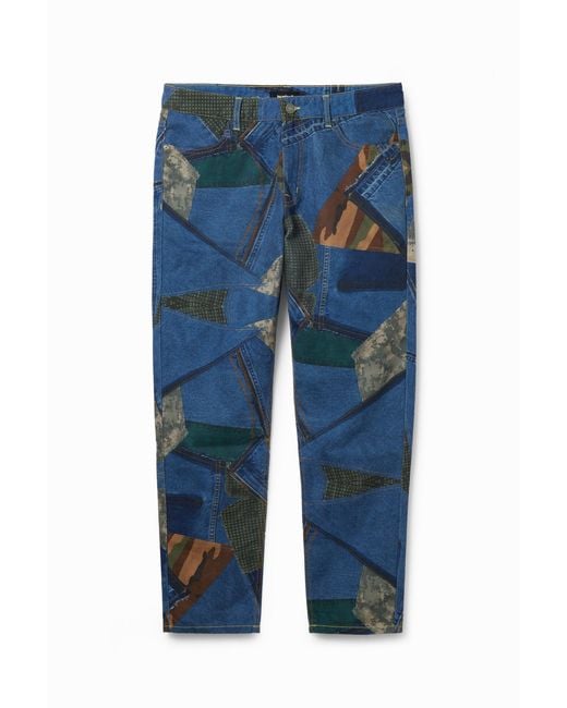 Desigual Blue Relaxed Patchwork Jeans, Cotton for men
