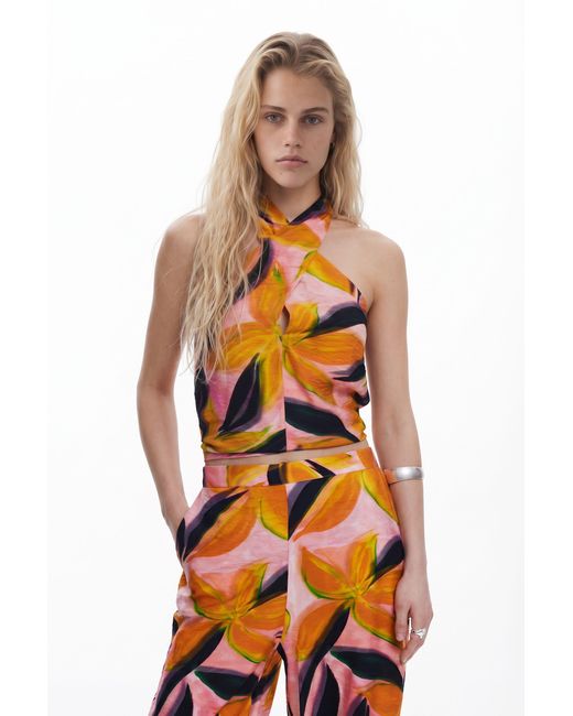 Desigual Orange Crossed Flowers T-Shirt