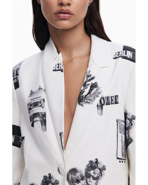 Desigual White Collage Blazer, Cotton