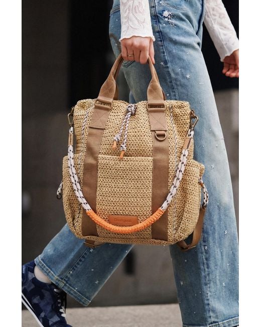 Desigual Natural Raffia Backpack, Paper
