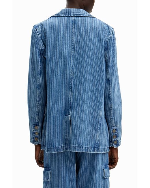 Desigual Blue Striped Denim Blazer