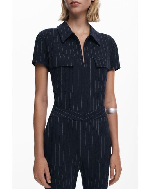 Desigual Blue Pinstripe Jumpsuit