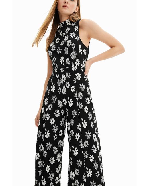 Desigual White Contrast Floral Jumpsuit, Polyester