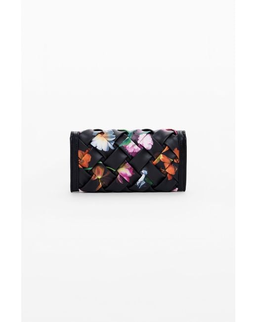 Desigual Black Large Braided Floral Wallet, Polyurethane