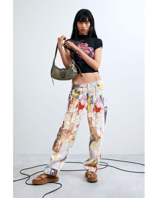 Desigual White Printed Regular Jeans, Cotton