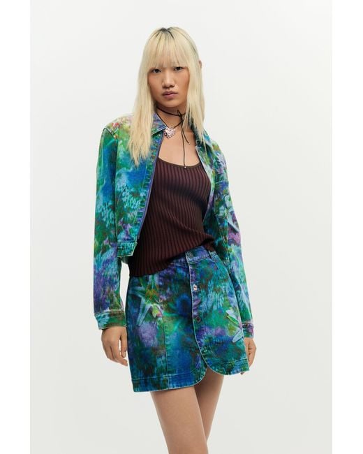 Desigual Blue Denim Skirt Garden, Cotton