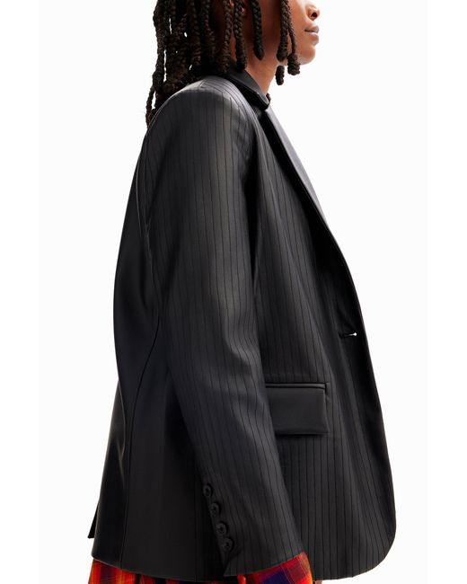 Desigual Black Leather-Effect Blazer, Polyurethane
