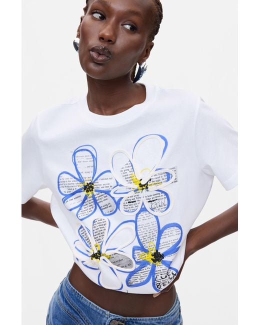 Desigual White Printed T-Shirt 100% Cotton, Cotton
