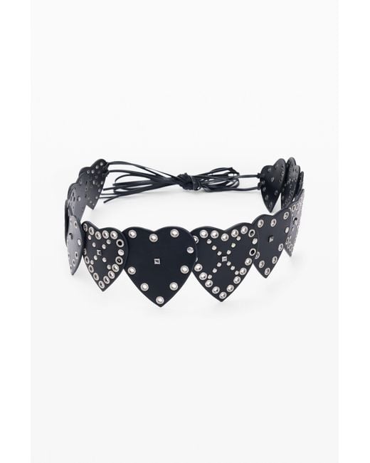 Desigual Blue Studded Belt Hearts, Polyurethane