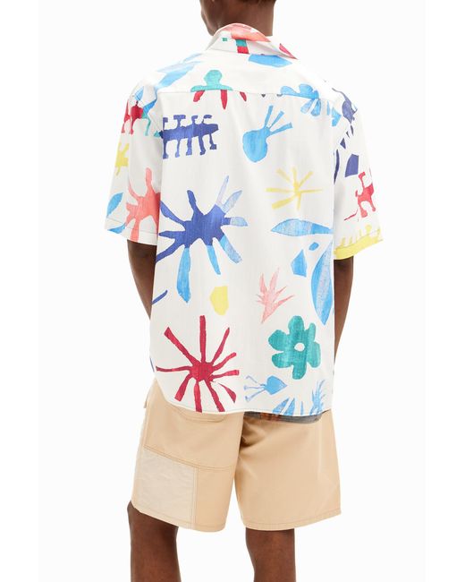Desigual Blue Short-Sleeve Shirt With Tropical Leaves, Cotton for men