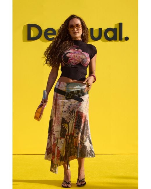 Desigual Red Long Printed Skirt