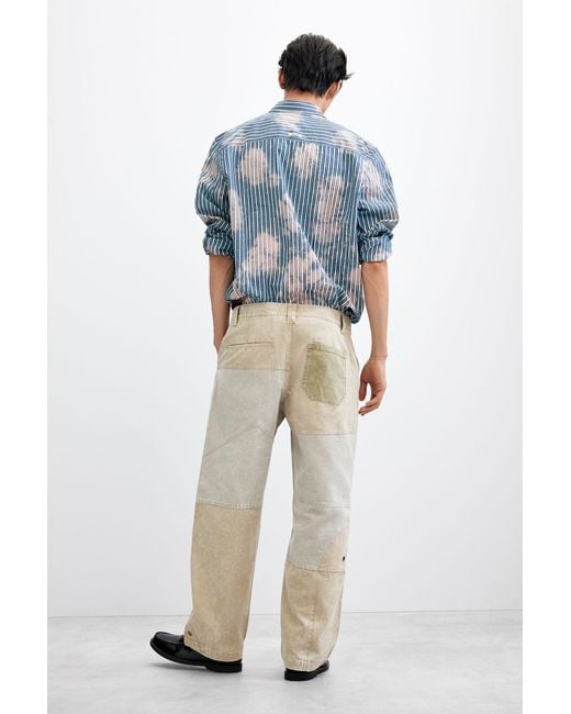 Desigual Blue Patchwork Pants, Cotton for men