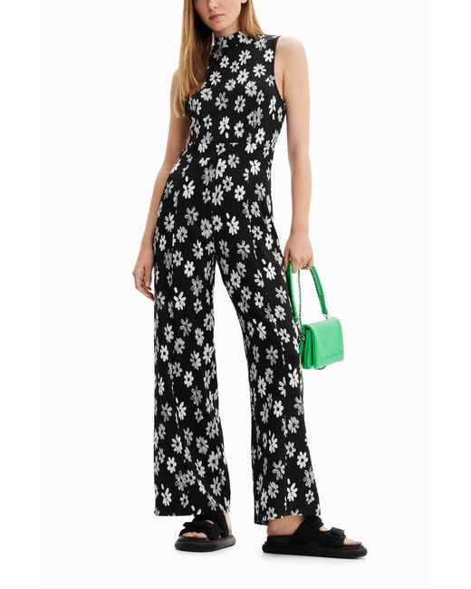 Desigual White Contrast Floral Jumpsuit, Polyester