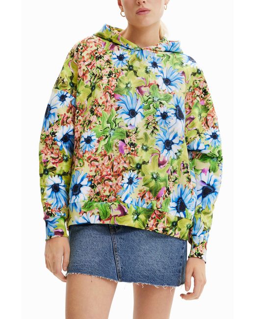 Desigual Green Oversize Floral Sweatshirt
