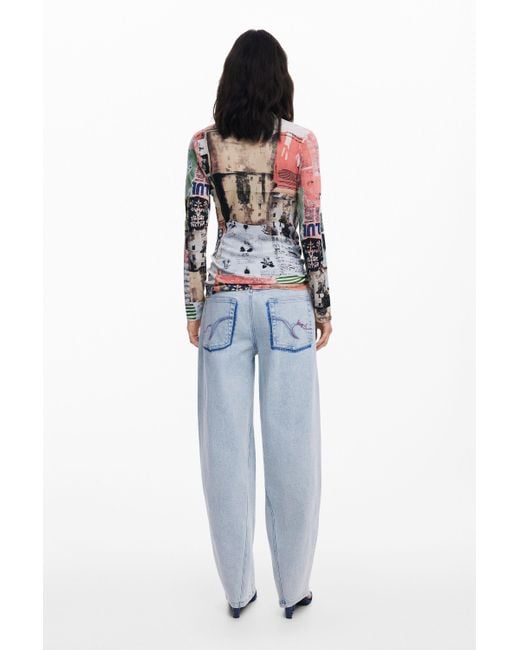 Desigual Red Fine Postcard Sweater