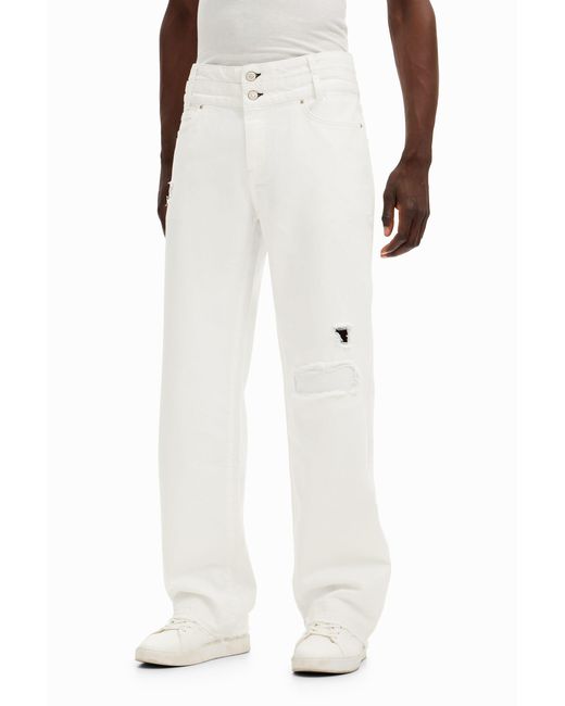 Desigual White Long Denim Pants, Cotton for men