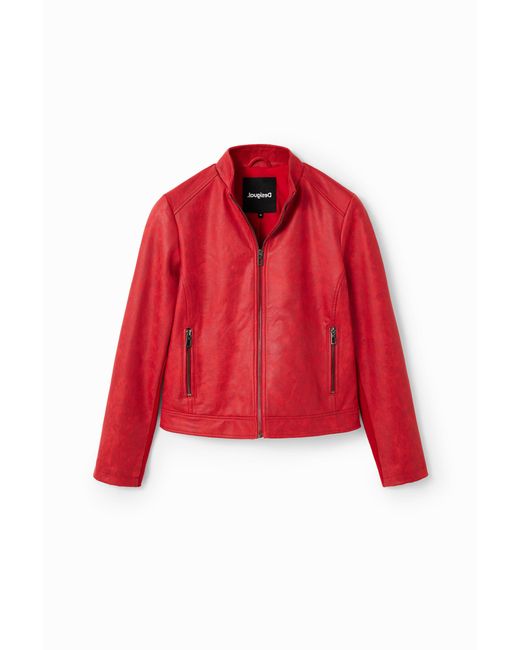 Desigual Red Slim Biker Jacket, Polyester