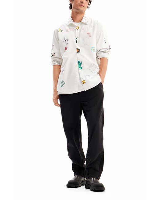 Desigual White Illustrated Shirt With Messages, Cotton for men