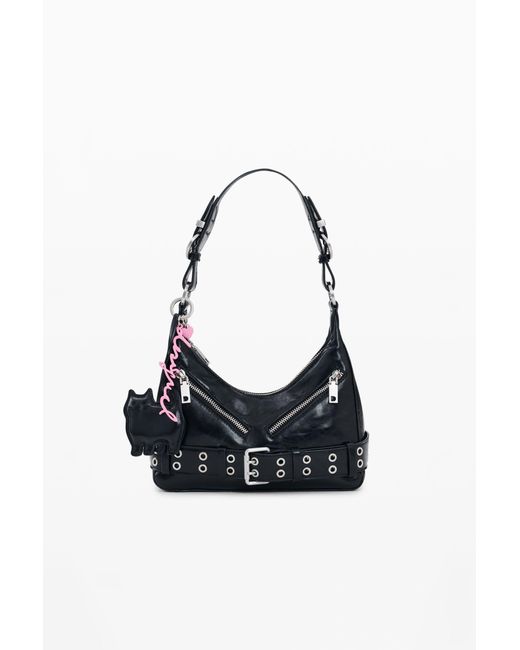 Desigual Black Buckle Charm Bag, Polyurethane
