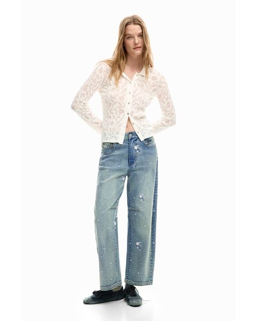 Desigual Blue Embroidered Balloon Jeans, Cotton