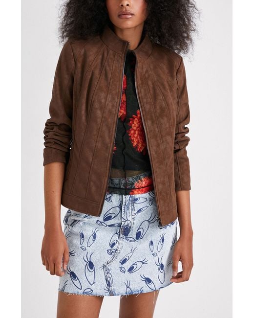 Desigual Brown Slim Biker Jacket