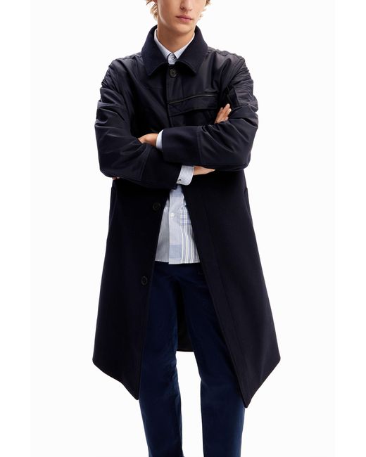 Desigual Blue Hybrid Pockets Coat for men