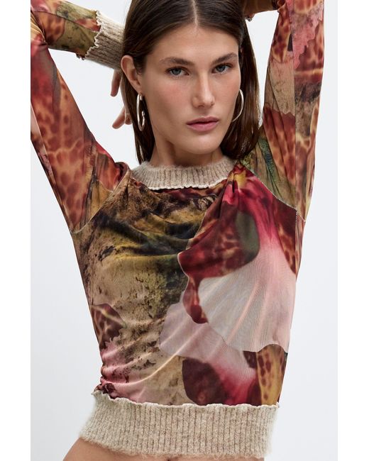 Desigual Red Printed T-Shirt M. C. Lacroix, Polyester