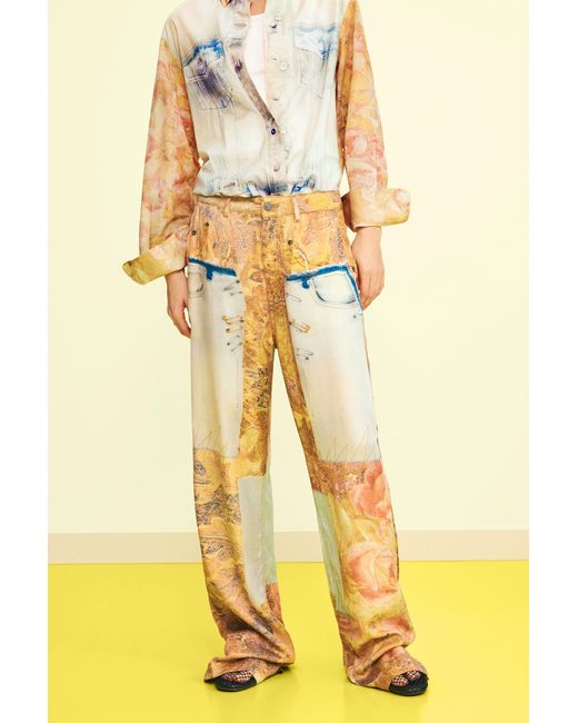 Desigual Metallic Hybrid Printed Trousers, Lyocell