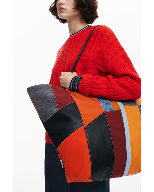 Desigual Red Arty Patch Bag With Large Handles