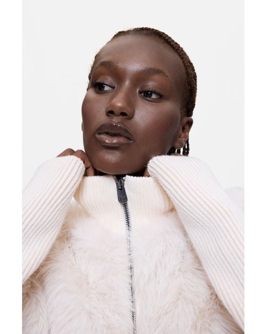 Desigual White Cropped Zipper Sweater