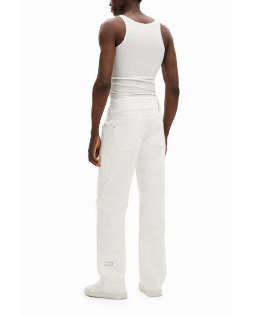 Desigual White Long Denim Pants, Cotton for men