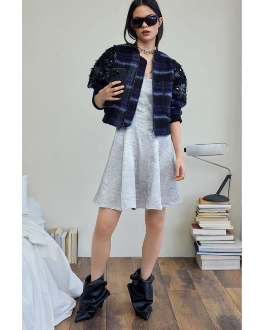 Desigual Blue Embroidered Checked Bomber