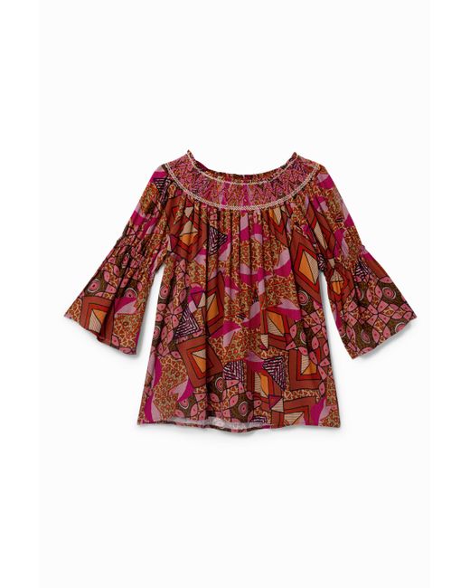 Blusa Boho Palabra De Honor Desigual de color Red