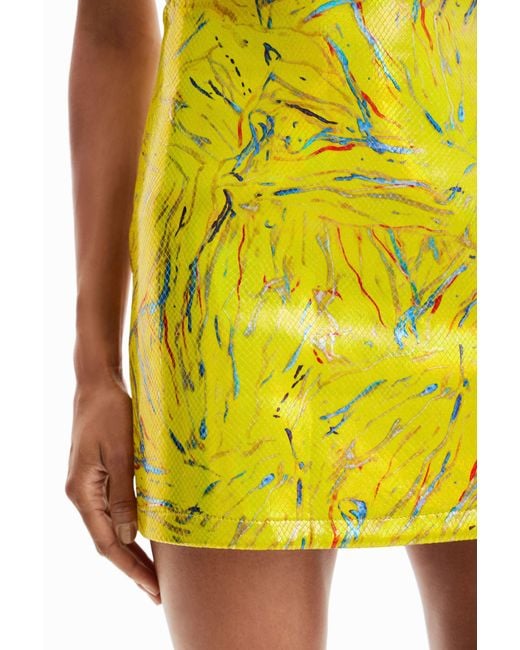 Desigual Yellow Arty Slim Mini Skirt, Polyurethane