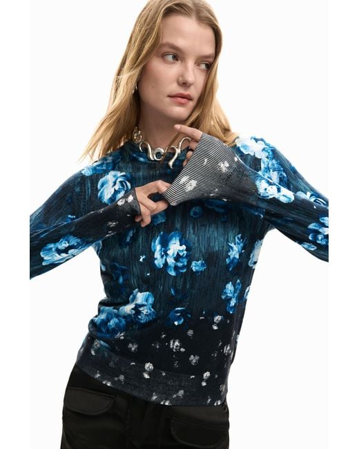 Desigual Blue Fine Floral Sweater