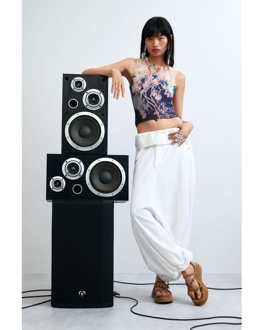 Desigual White Printed Sleeveless T-Shirt, Polyester