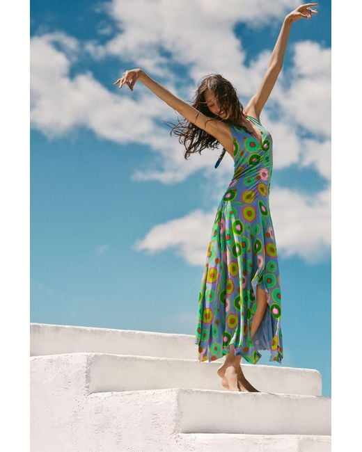 Desigual Blue Vintage Printed Halter Dress, Viscose