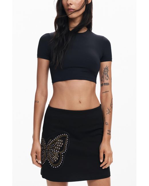 Desigual Black Slim Butterfly Miniskirt, Cotton