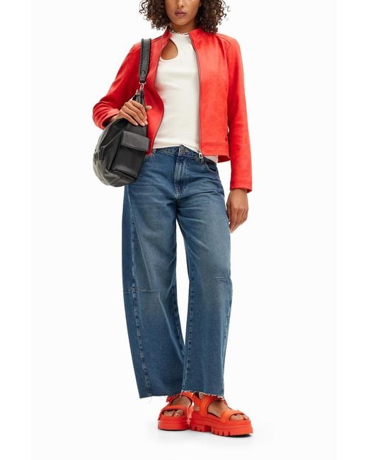 Desigual Red Slim Biker Jacket, Polyester