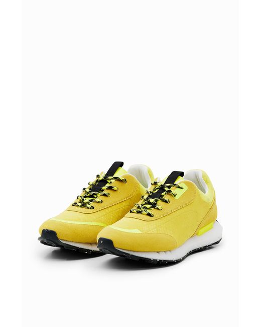Desigual Yellow Rubberised Running Sneakers