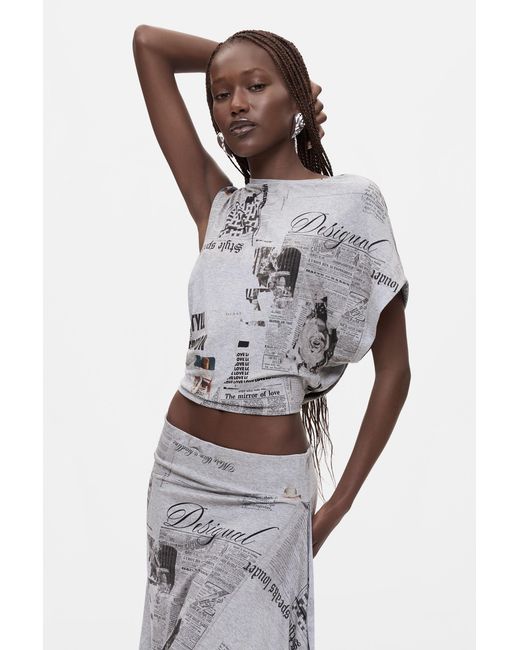 Desigual Gray Printed T-Shirt 100% Cotton, Viscose