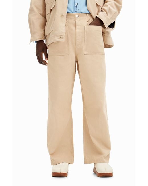 Desigual Natural Long Pants With Pockets, Cotton for men