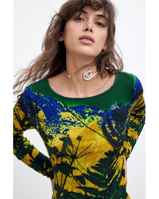 Desigual Green Long-Sleeved Knit Dress M. C. Lacroix, Viscose