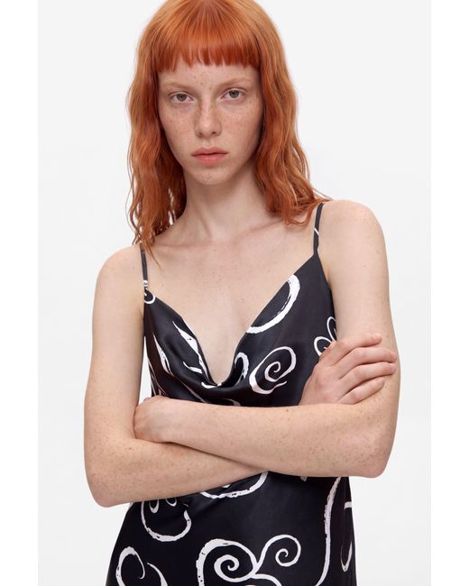 Desigual Black Short Printed Strappy Dress, Viscose